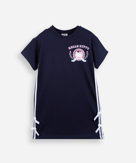 vestido infantil manga curta com laços hello kitty azul