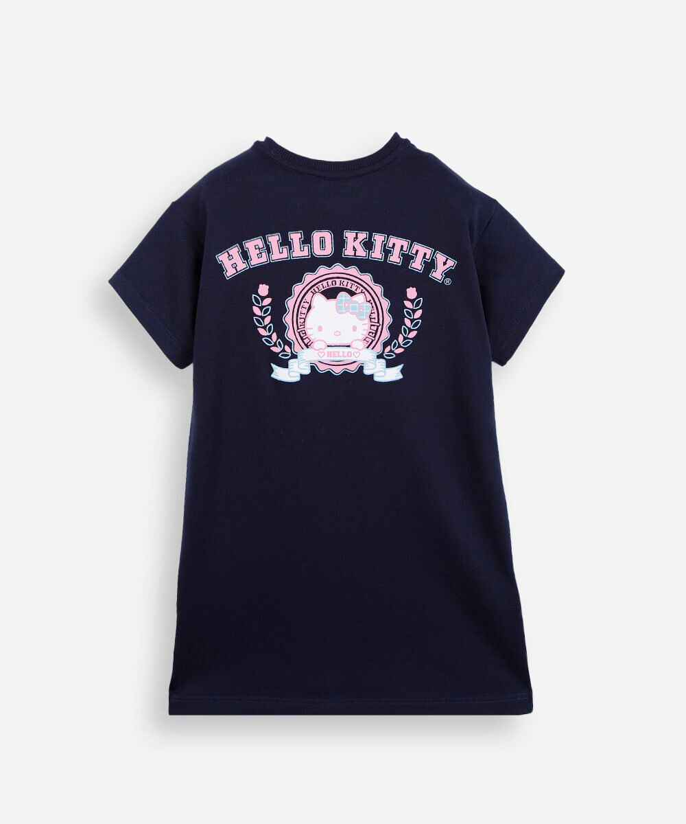 vestido infantil manga curta com laços hello kitty azul