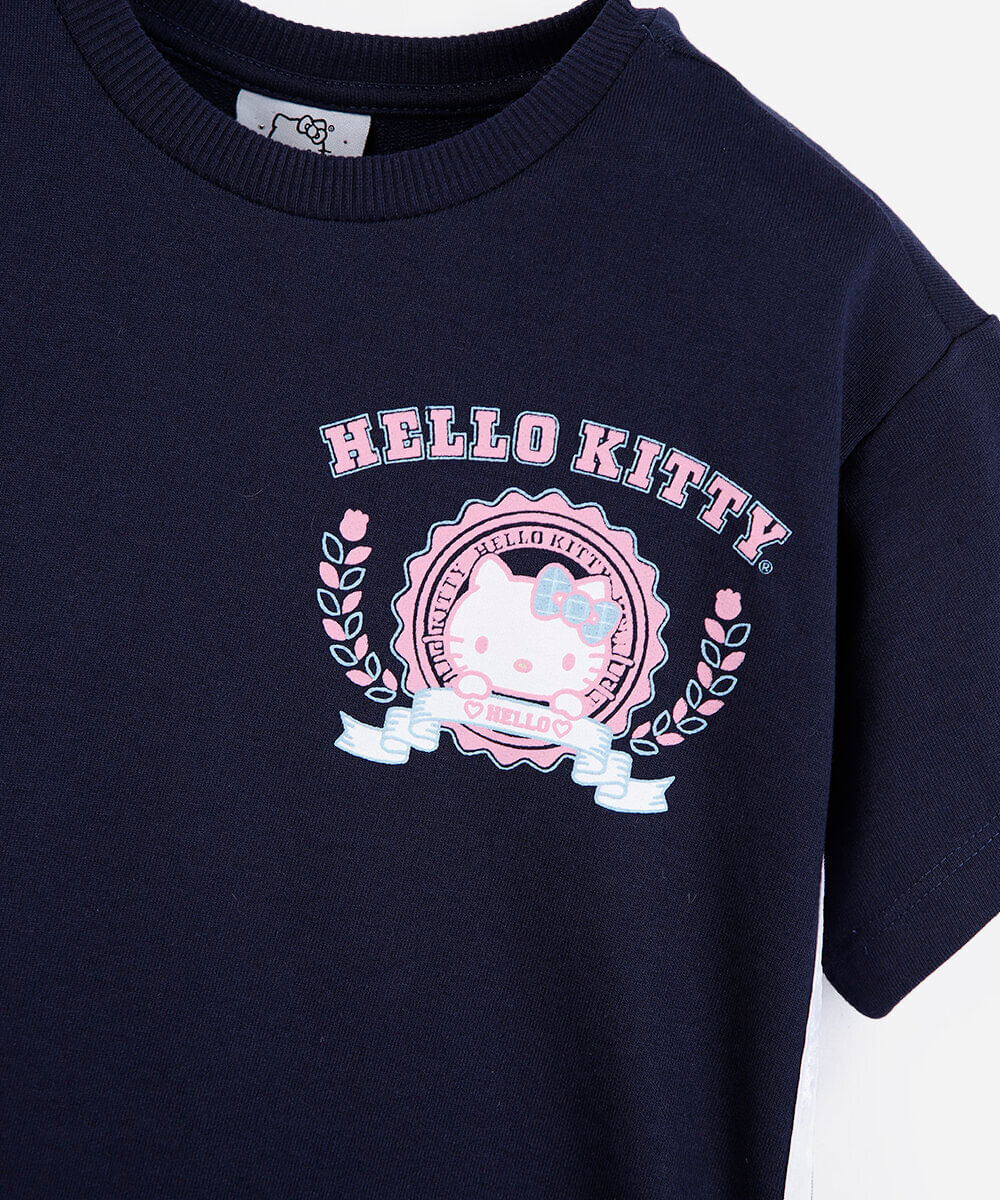 vestido infantil manga curta com laços hello kitty azul
