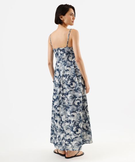 vestido midi alça fina feminino de algodão com pregas floral off white