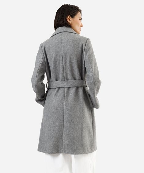 casaco trench coat feminino com faixa texturizado cinza