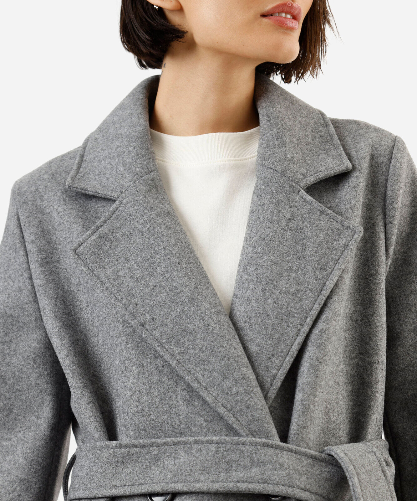 casaco trench coat feminino com faixa texturizado cinza