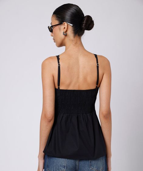 blusa peplum feminina de algodão com renda mindset preta