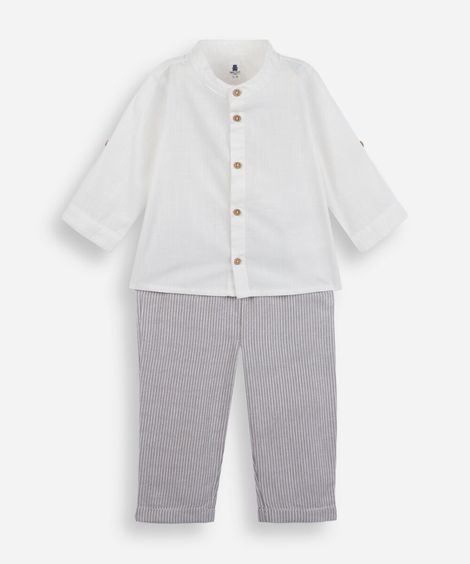 conjunto longo infantil de algodão off white