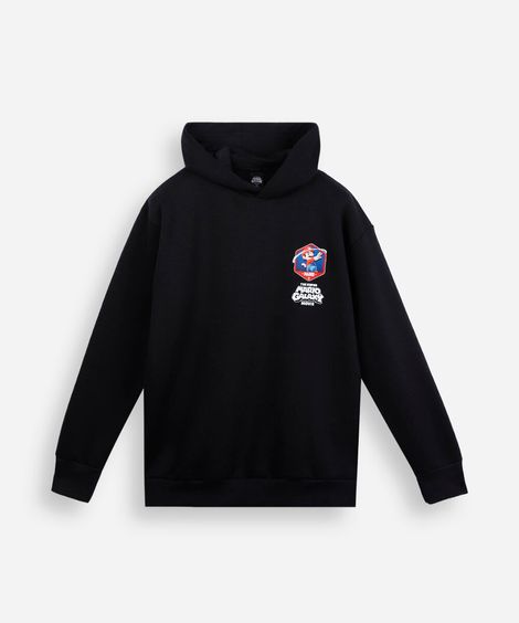 blusão juvenil de moletom com capuz mario bros preto