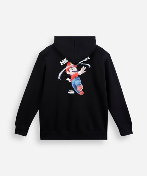 blusão juvenil de moletom com capuz mario bros preto