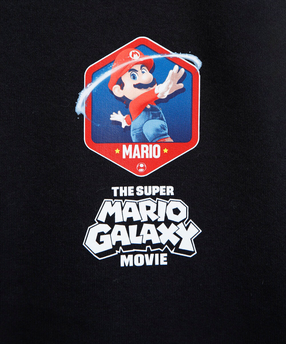 blusão juvenil de moletom com capuz mario bros preto