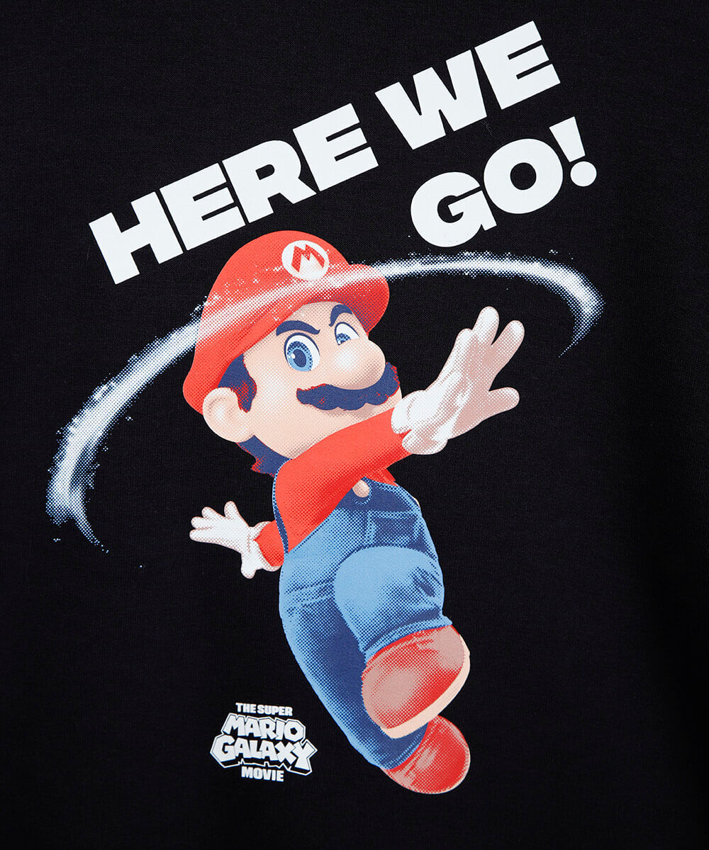 blusão juvenil de moletom com capuz mario bros preto