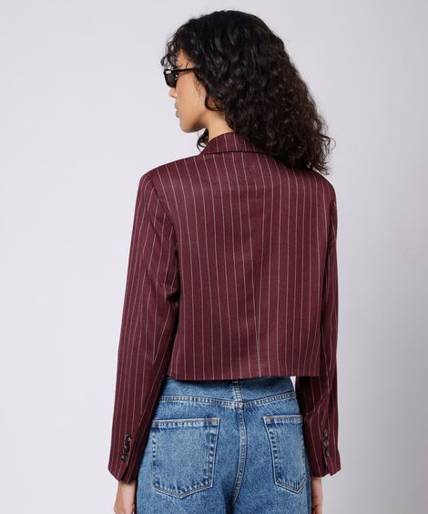 blazer de alfaiataria cropped feminino risca de giz mindset vinho