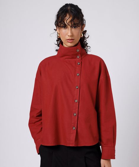 camisa feminina de algodão gola funnel neck mindset vermelha