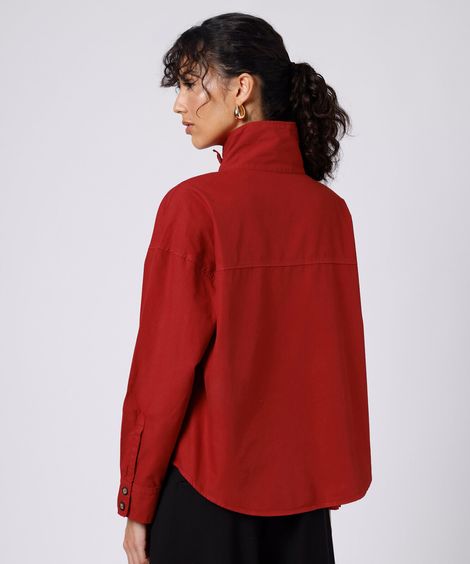 camisa feminina de algodão gola funnel neck mindset vermelha