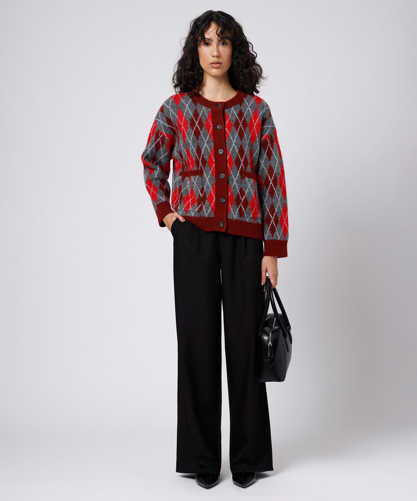 cardigan feminino de tricot xadrez argyle mindset colorido