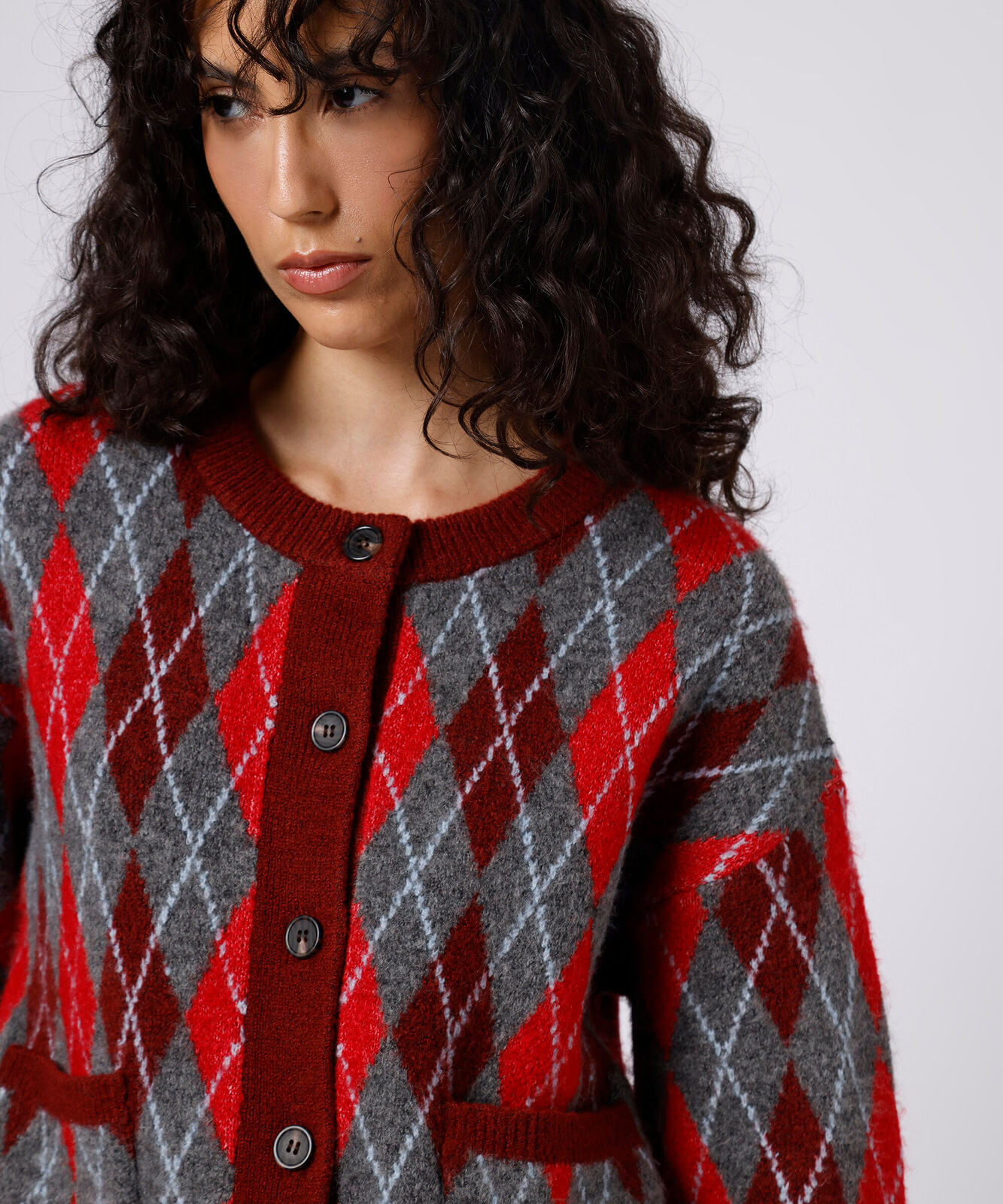 cardigan feminino de tricot xadrez argyle mindset colorido