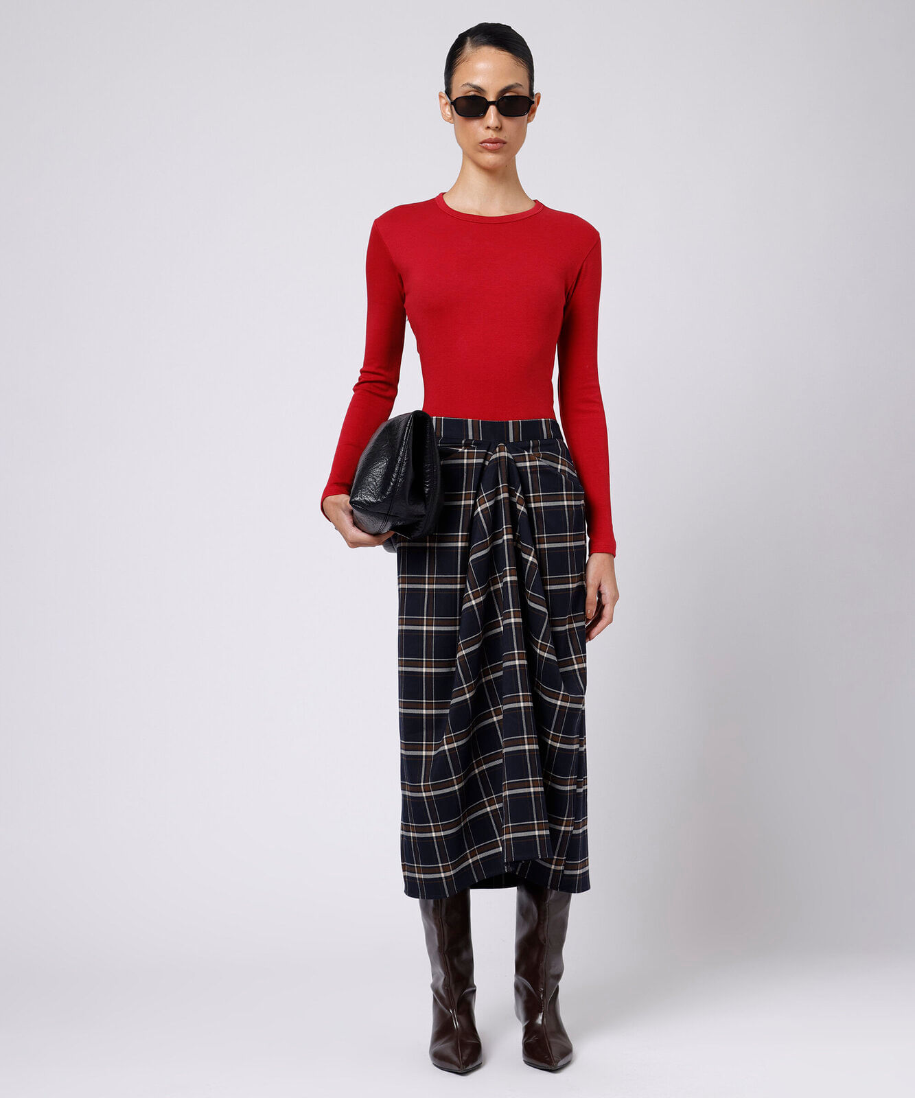 saia midi feminina com prega xadrez mindset colorida