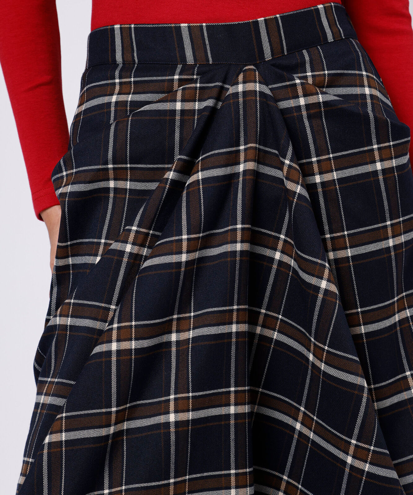 saia midi feminina com prega xadrez mindset colorida