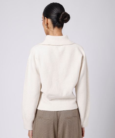suéter feminino de tricot com gola mindset bege