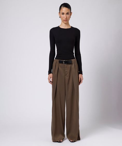 calça wide leg de alfaiataria feminina com cinto mindset verde