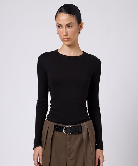 blusa feminina de algodão peruano manga longa mindset preta