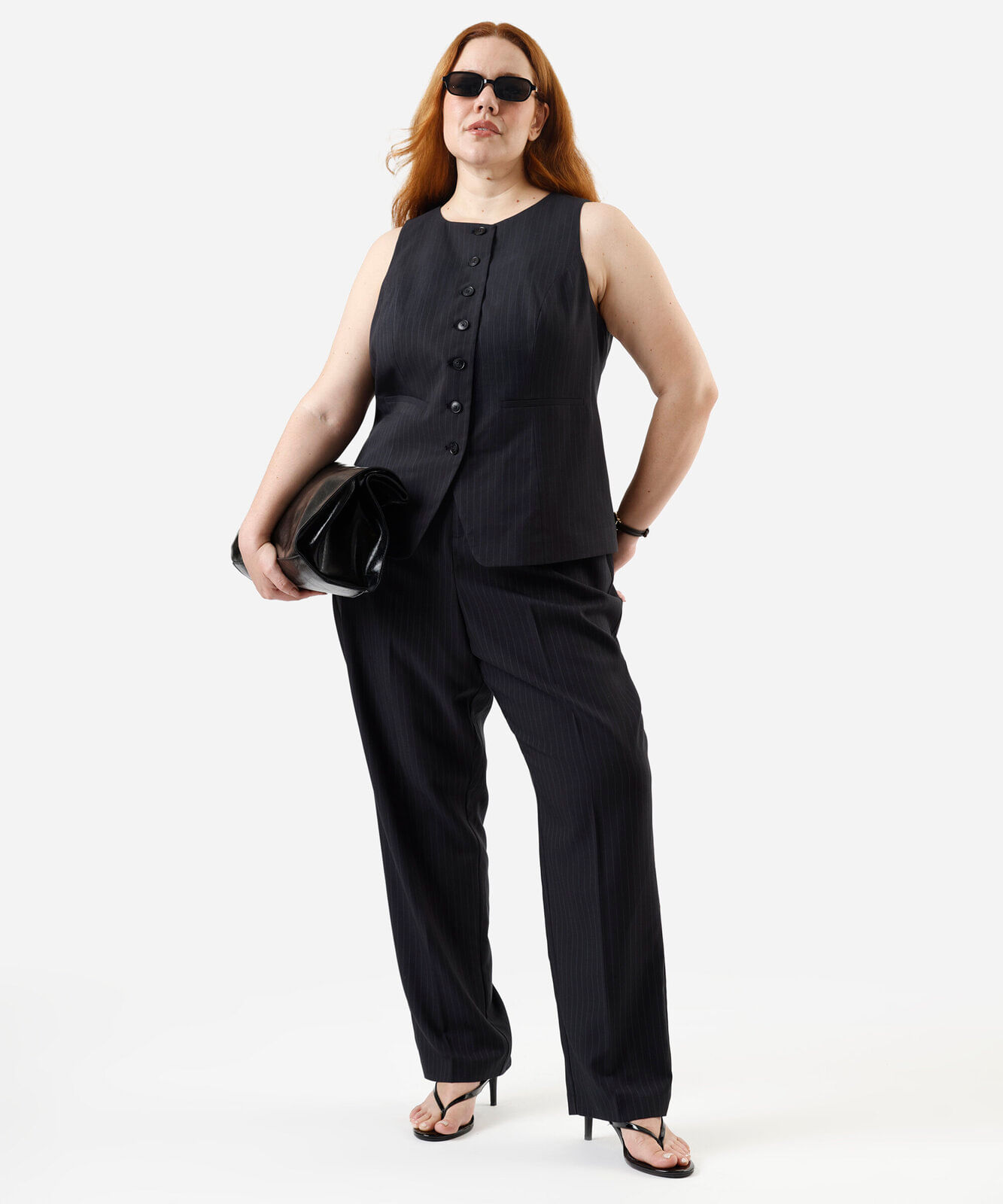 colete de alfaiataria feminino risca de giz plus size azul