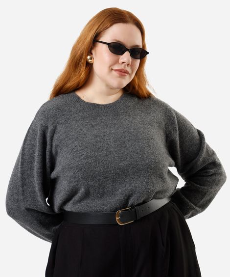 suéter feminino de tricot plus size cinza