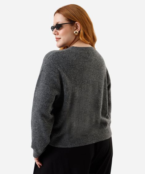 suéter feminino de tricot plus size cinza