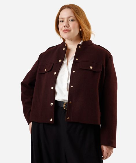casaco feminino texturizado plus size vinho