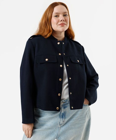 casaco feminino texturizado plus size azul
