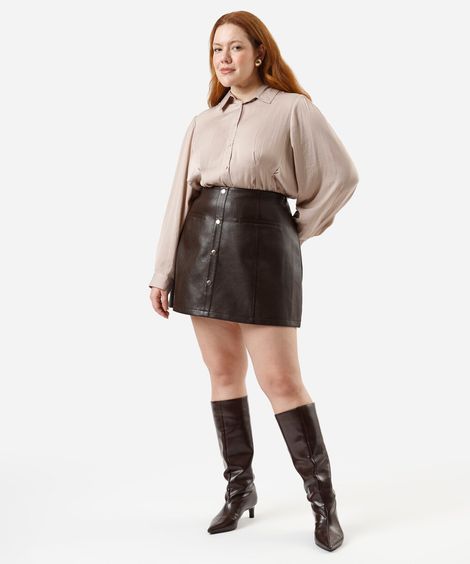 saia curta feminina de pu plus size marrom