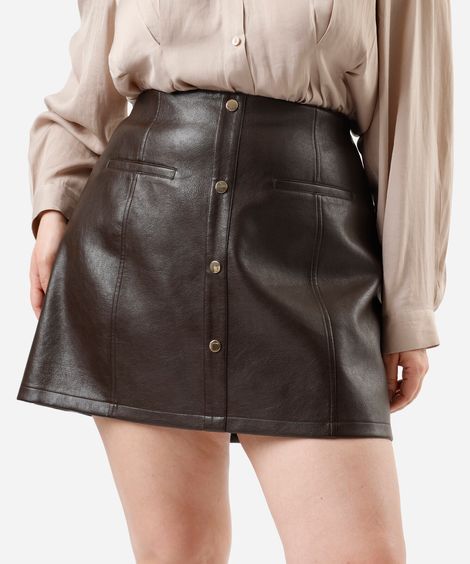 saia curta feminina de pu plus size marrom