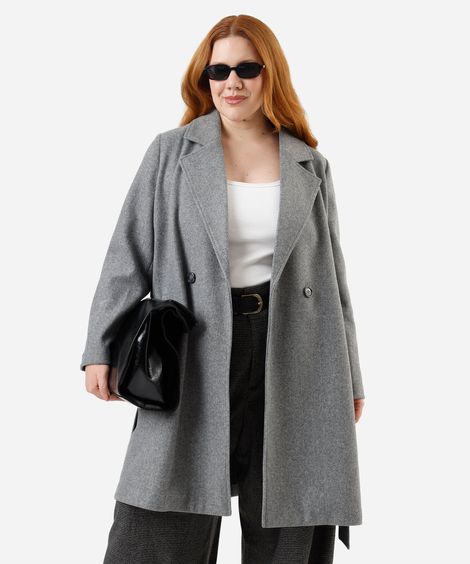 casaco trench coat feminino texturizado plus size cinza