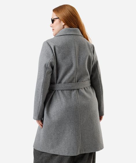 casaco trench coat feminino texturizado plus size cinza