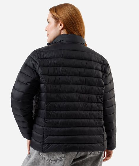 jaqueta puffer feminina gola alta plus size  preta