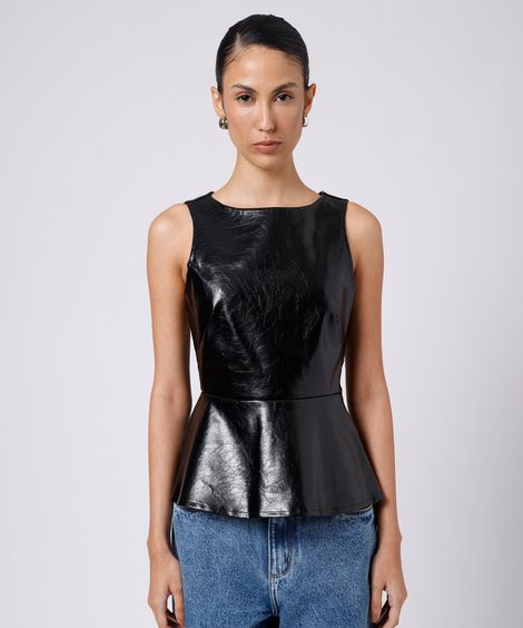 blusa peplum feminina de pu mindset preta