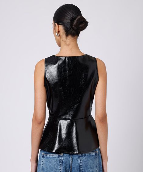 blusa peplum feminina de pu mindset preta