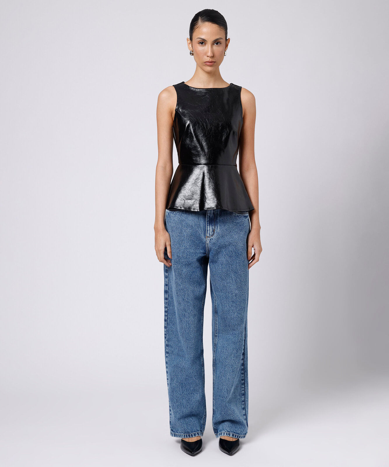 blusa peplum feminina de pu mindset preta