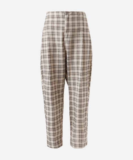 calça feminina de sarja com pregas xadrez mindset plus size colorida