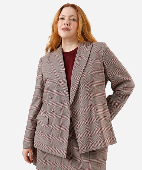 blazer de alfaiataria feminino xadrez plus size vinho