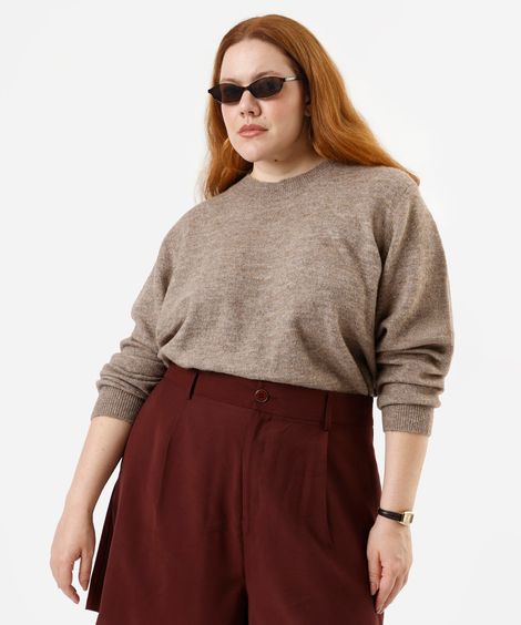 suéter feminino de tricot plus size marrom