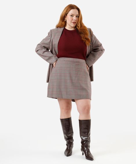 short saia de alfaiataria feminino xadrez plus size vinho