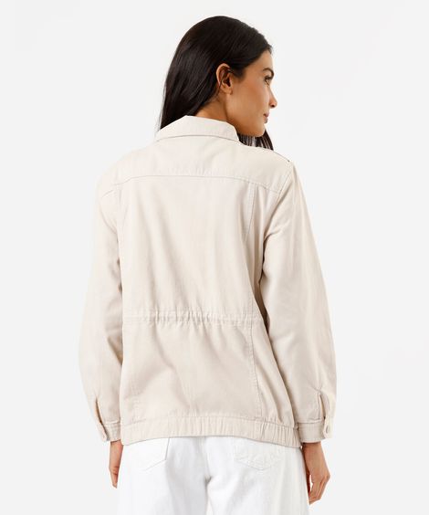 jaqueta parka de sarja com bolsos - areia