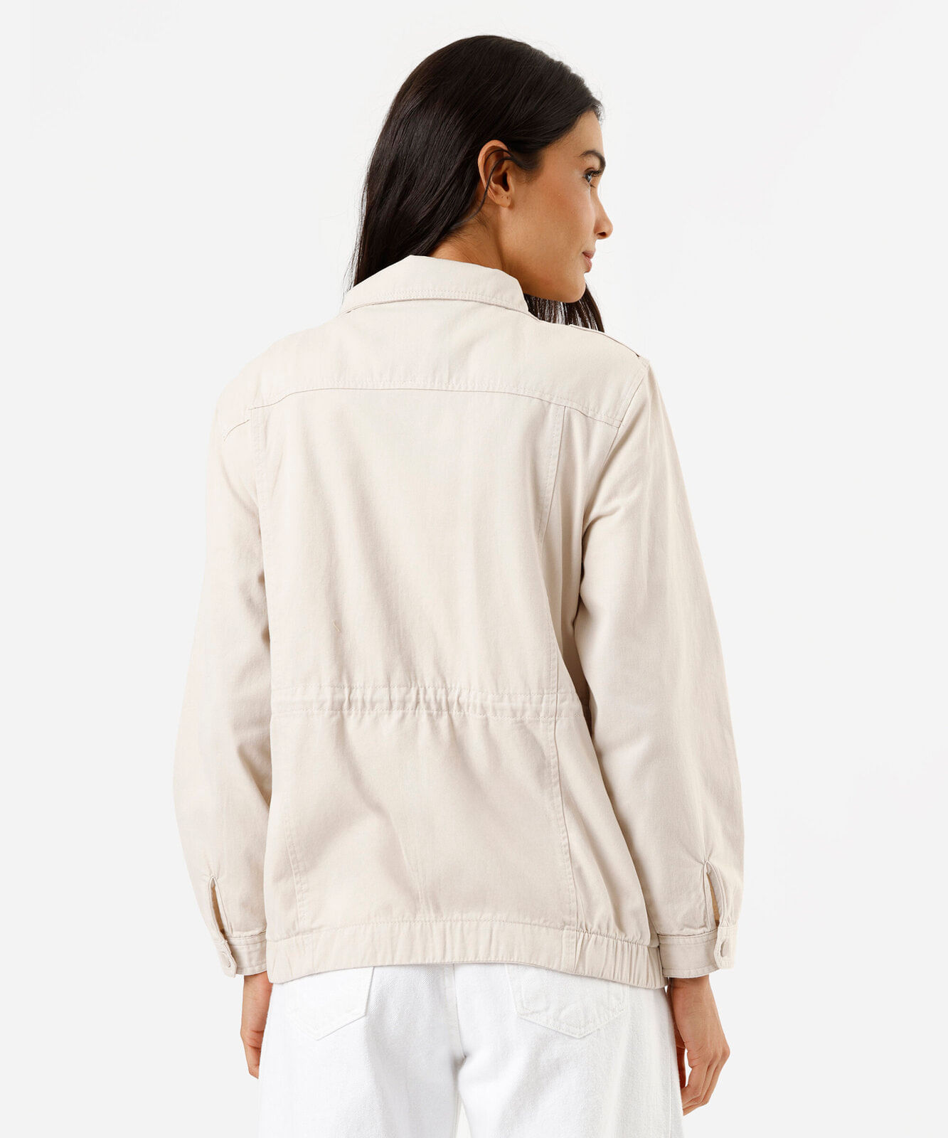 jaqueta parka de sarja com bolsos - areia