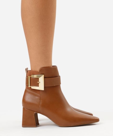 bota cano curto bico fino com fivela beira rio marrom