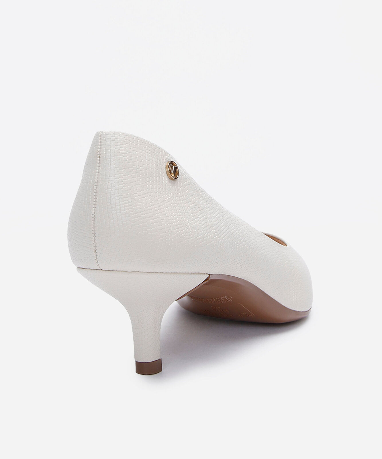 scarpin bico fino salto baixo via uno off white