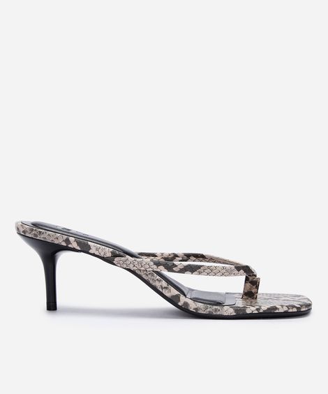 tamanco bico quadrado salto fino animal print cinza