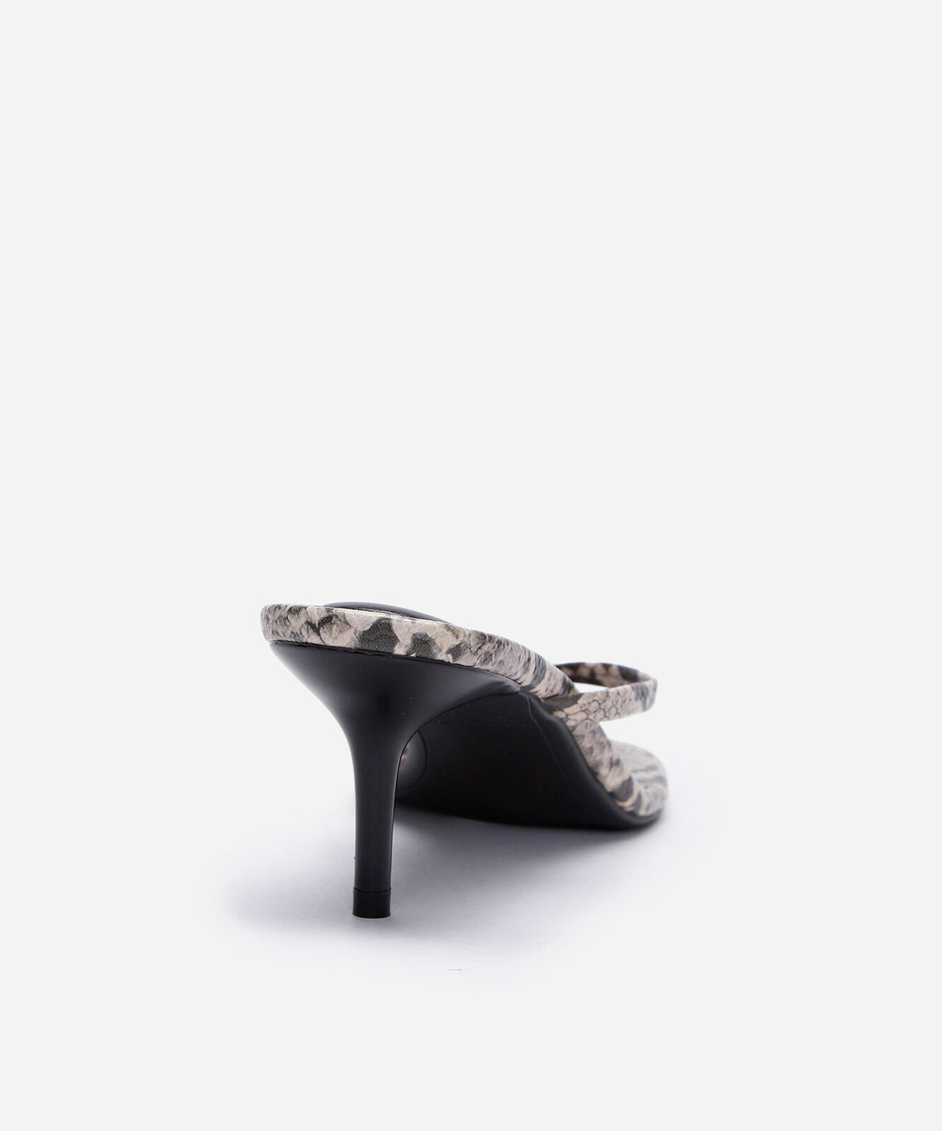 tamanco bico quadrado salto fino animal print cinza