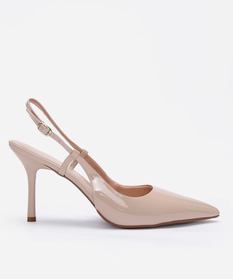 scarpin slingback bico fino salto alto bege