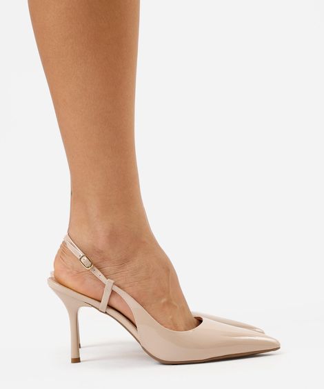 scarpin slingback bico fino salto alto bege