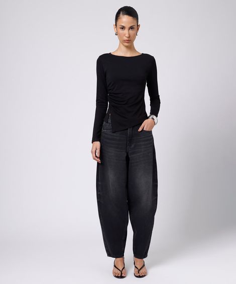 calça balloon feminina jeans mindset preta