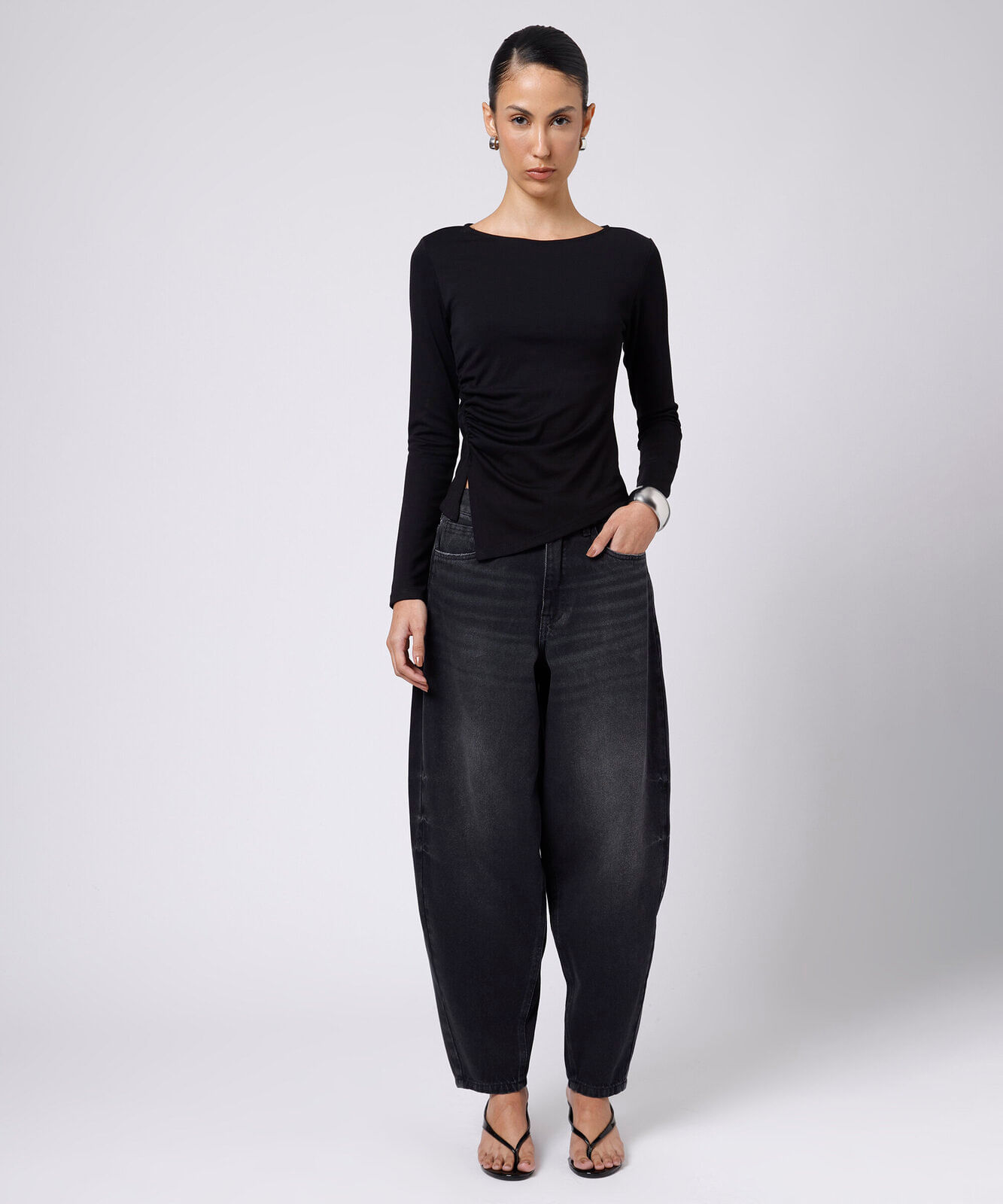 calça balloon feminina jeans mindset preta