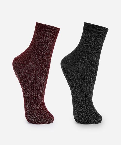 kit de 2 meias cano alto com lurex colorido